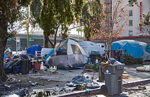 Homeless tents by businesses